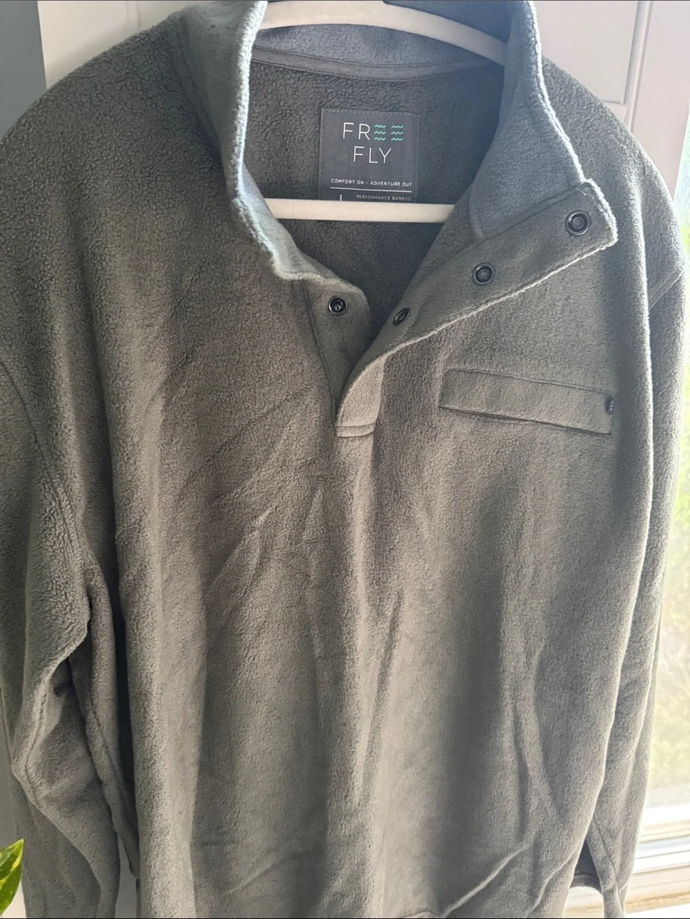 Free Fly Apparel Olive Green Snap-Placket Fleece Shirt Jacket